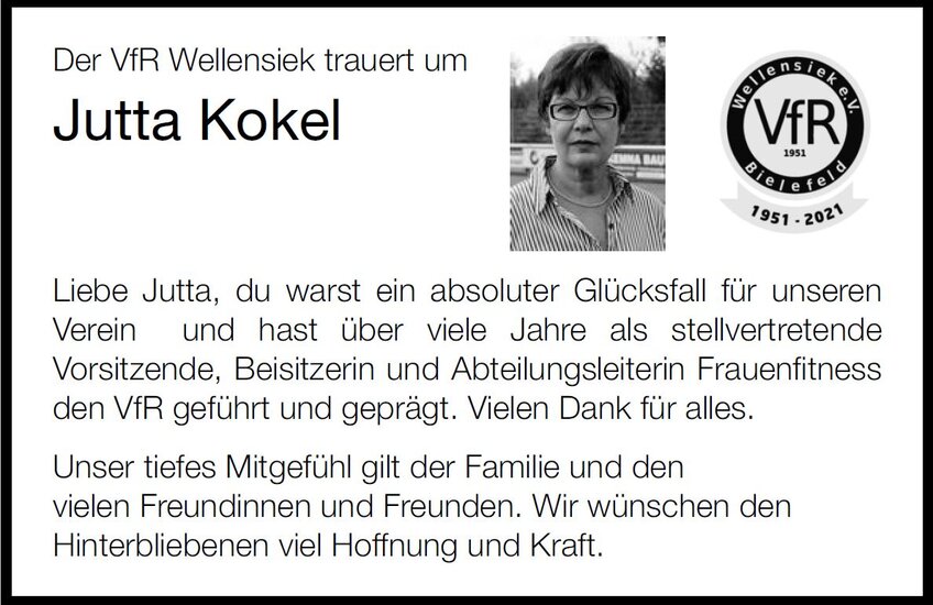 Der VfR Wellensiek trauert um Jutta Kokel